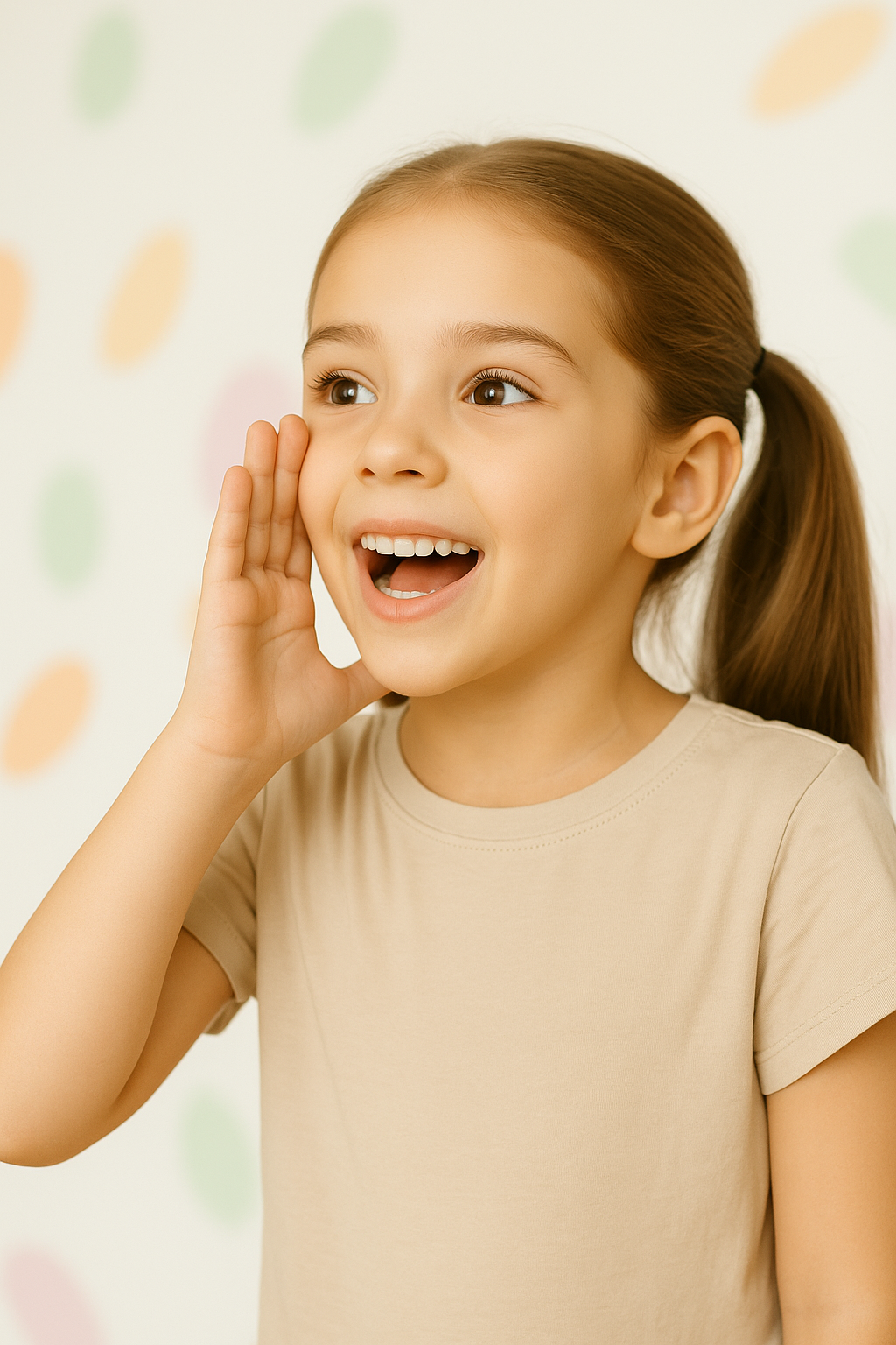 Child smiling and talking during speech therapy
